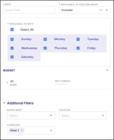 Advanced Schedules Additional Filters Floor Units