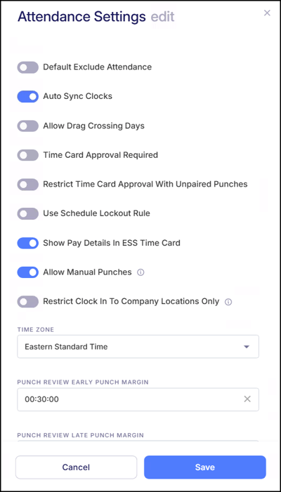 Attendance Settings Time Zones