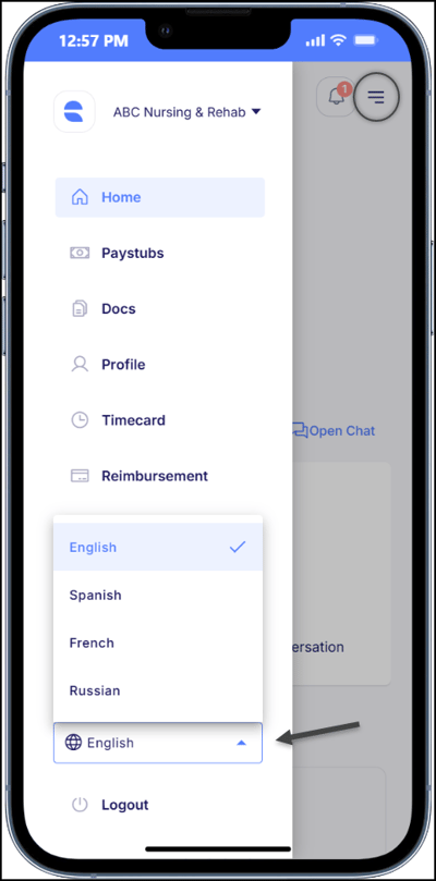 Change Language ESS Hub Mobile