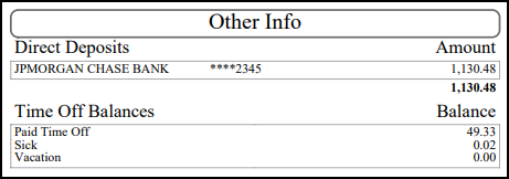 Check Stub Other Info
