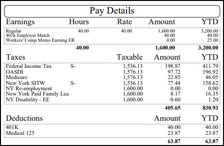 Check Stub Pay Details