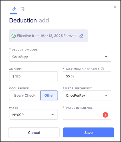 Child Support Payee Reference