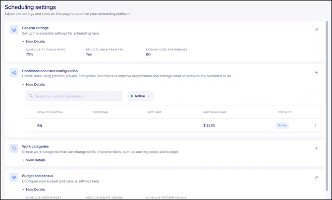 Conditions and rules configuration
