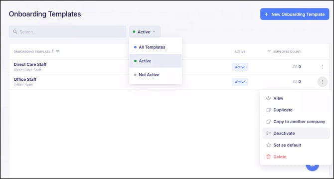 Deactivate Onboarding Templates