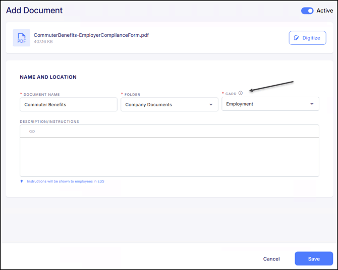 Document Upload Card Assignment