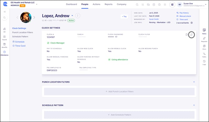 EE Profile Clock Settings