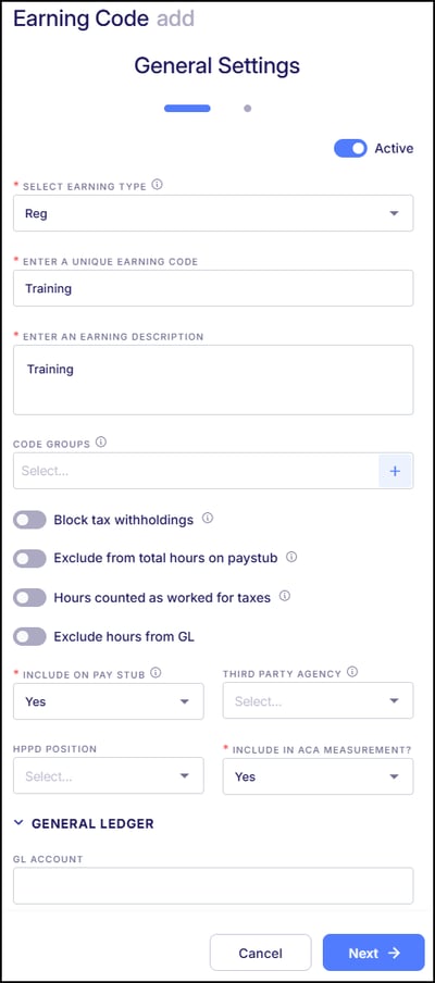 Earning Cod General Settings