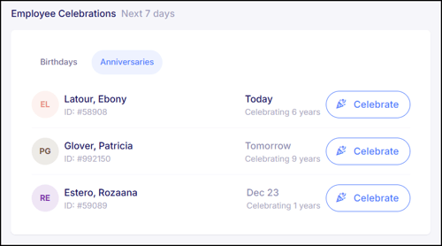 Employee Celebrations Widget
