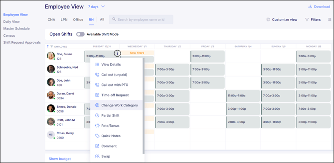 Employee View Assign Work Category