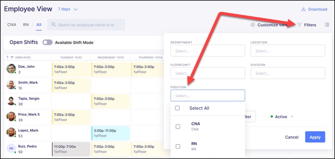 Filter By Position Groups