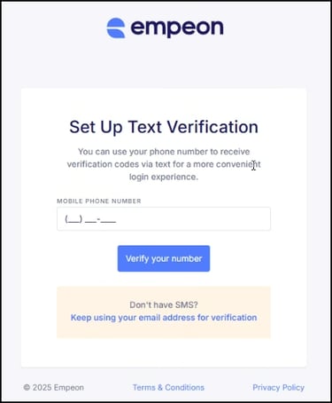 First Time Login Text Message Verification