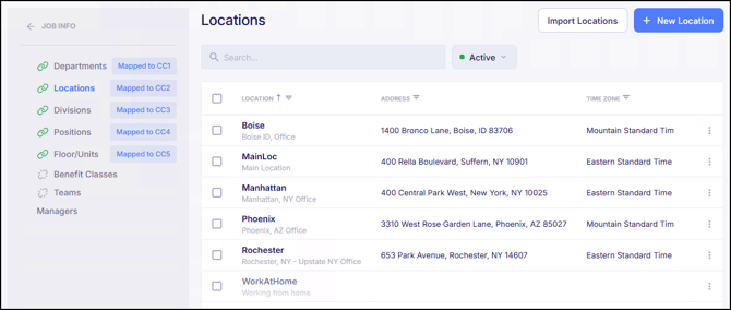 Job Info Locations Time Zones