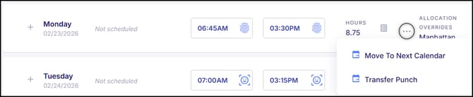 Move to next Calendar and Transfer Punch