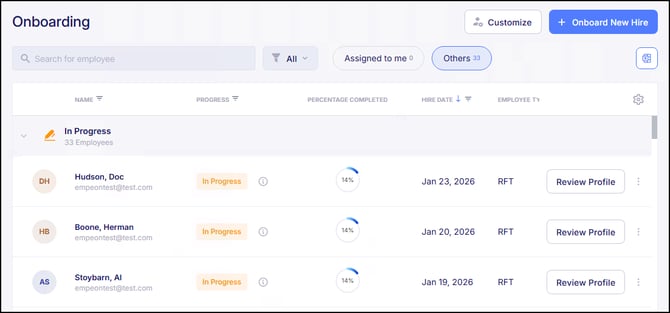 Onboarding Review Profile