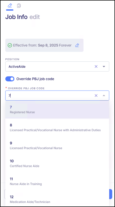 PBJ Override Job Code 1