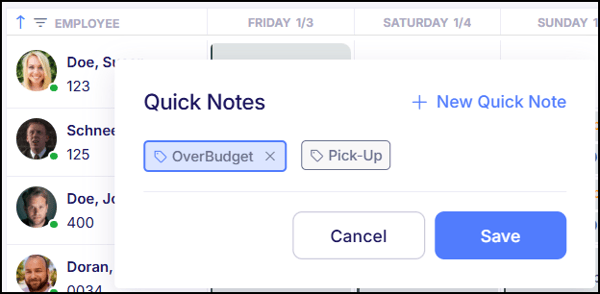 Quick Note Add in Scheduler EE View