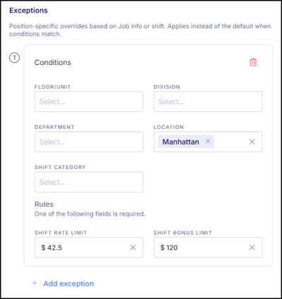 Rate and bonus limit Exception