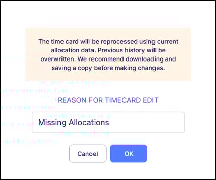 Reason For Timecard Edit