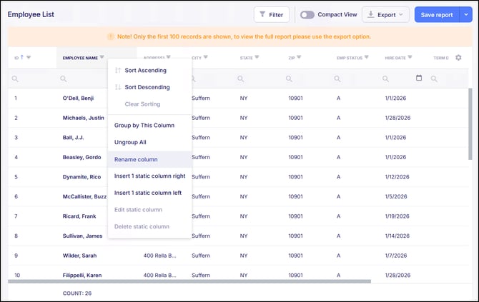 Rename Columns on Live Report