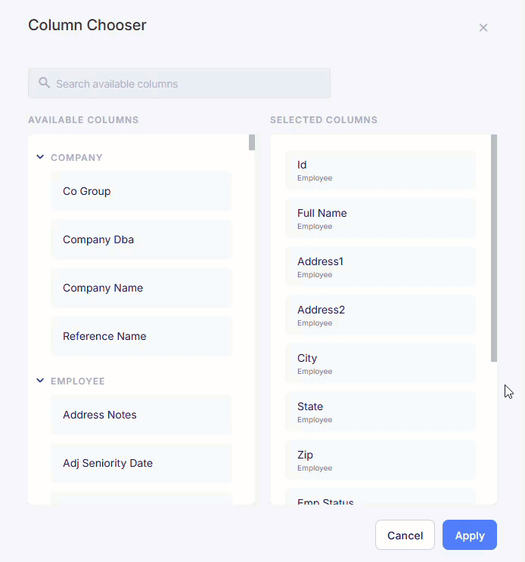 Reports Column Chooser GIF