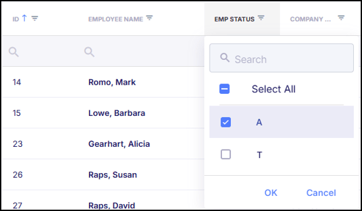 Reports Column Filter