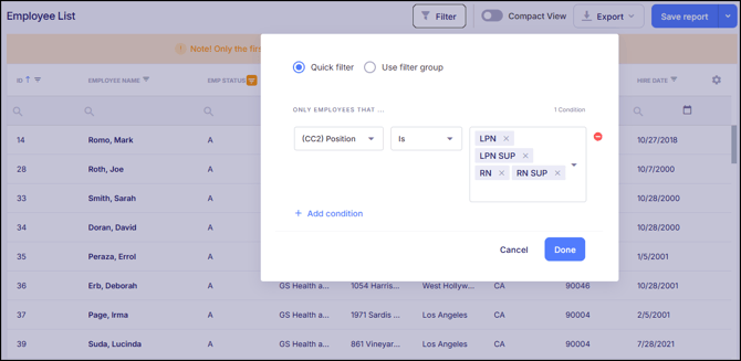 Reports EE Live Report Filter Groups and Quick Filters