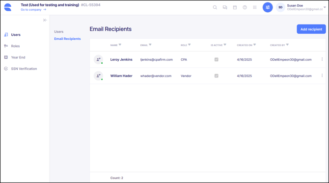 Reports Email recipients