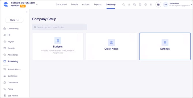 Schedule Settings Card