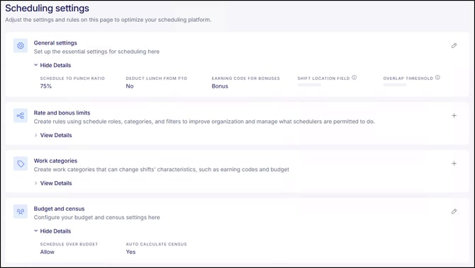 Schedule Settings Dashboard