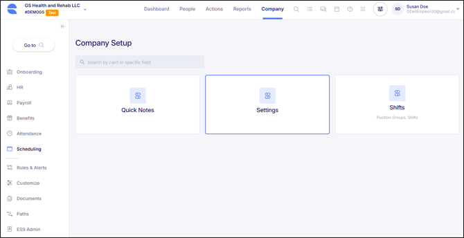 Scheduling Settings Card