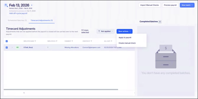 Timecard Adjustments Tab in Payroll