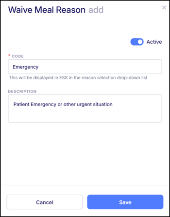 Waive Meal Reason Add