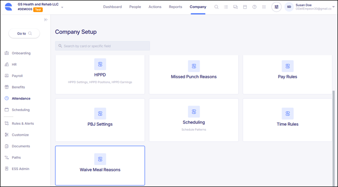 Waive Meal Reasons Card