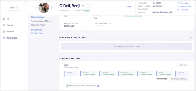 Weekly Total Hours Schedule Pattern