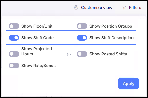 shift code description